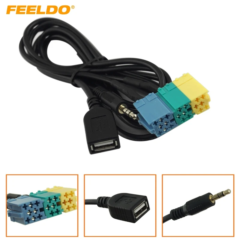 

FEELDO 5Pcs 2 in1 3.5MM + USB Plug Audio Adapter Cable Kia Aux Cable CD Player to MP3 For Hyundai Kia Sportage