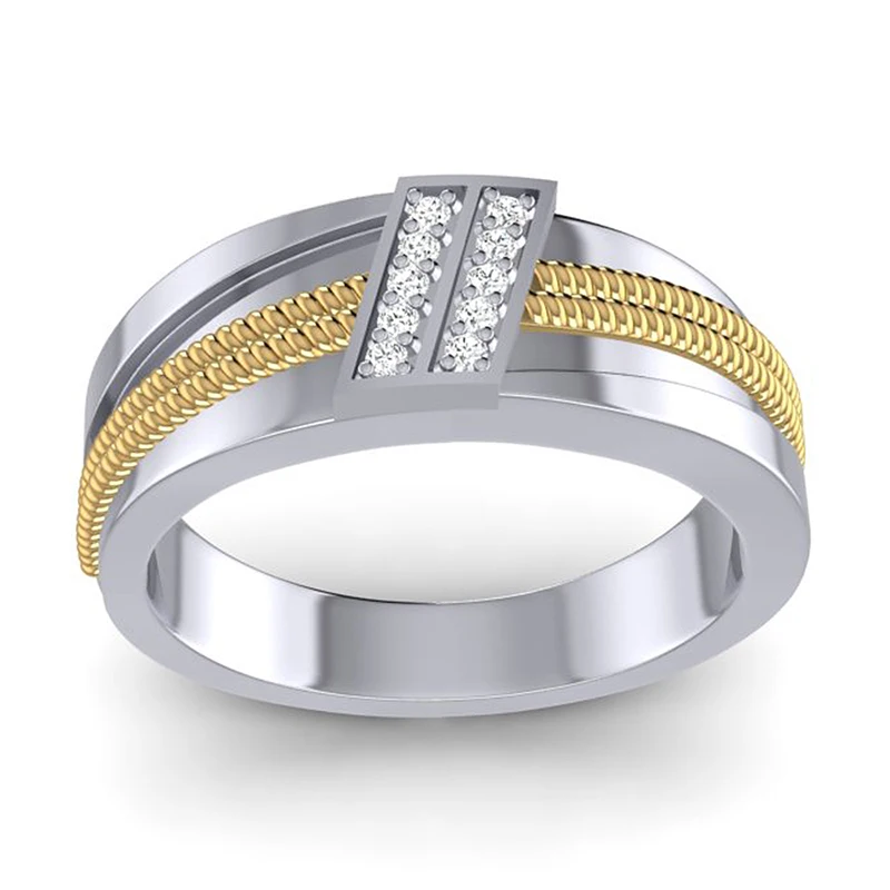 CaiMao 14K White & Yellow Gold 0.13ct Natural Diamond Twisted Rope Mens Wedding Band Mens Ring