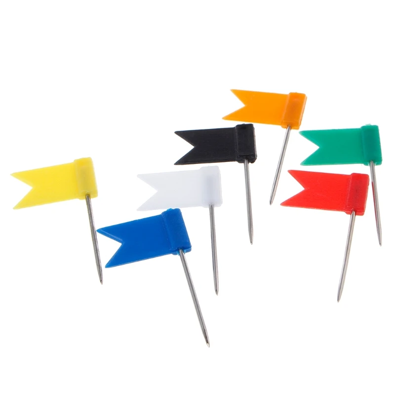 Mixed Color Flag Push Pins 100 Pcs/Box Nail Thumb Tack Map Drawing Pin Stationery