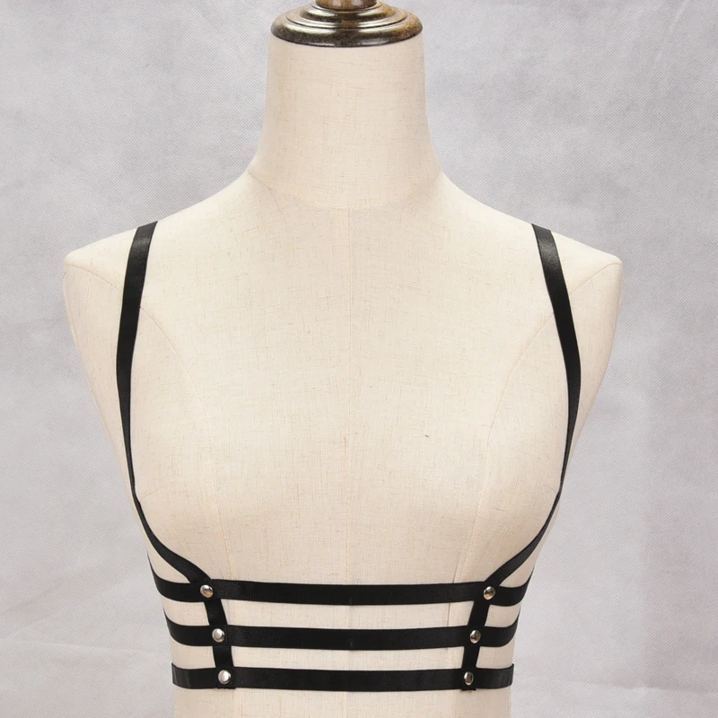 Sexy Black Body Harness Bra Bondage Cross-tie Lingerie Top Fashion Rivet Goth Style Cage Bra Body Harness