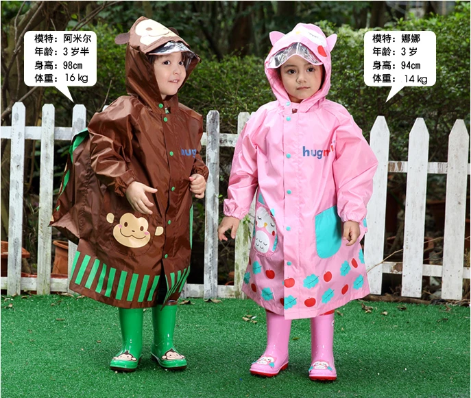 2018 New Arrival Eco-friendly Cartoon Kids Poncho Raincoats for Children boy with schoolbag Rain Poncho Girl hooded raincoat