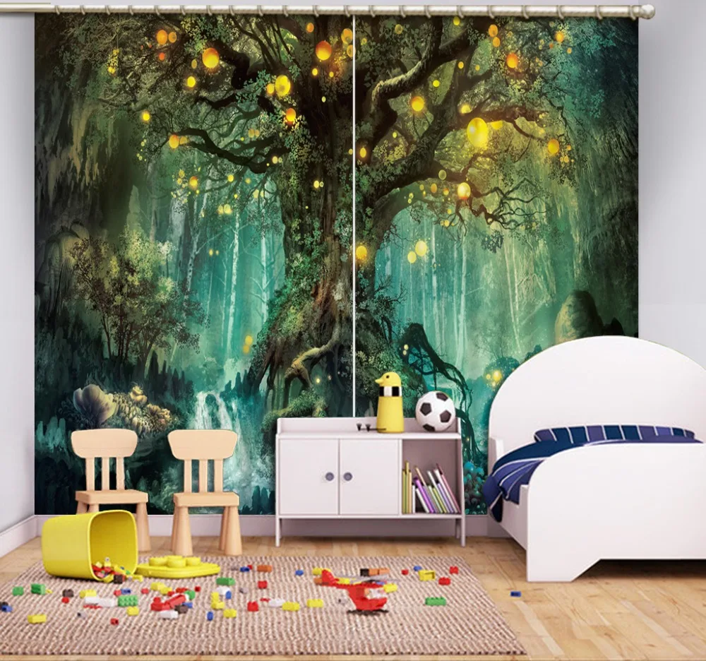 girls blackout curtains 3d curtains Fantasy forest Living room bedroom window curtain Window decoration sound proof curtain