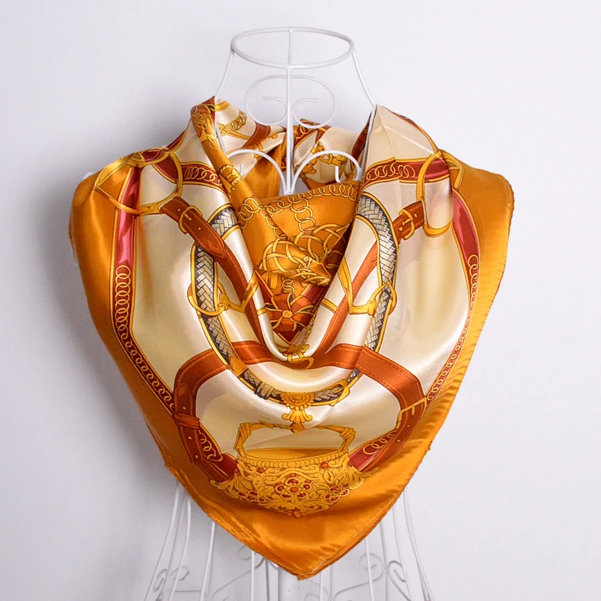 100% Mulberry Silk Women Silk Scarf Shawl Printed Hot Sale Chain Pattern Brand Silk Muffler Large Air Condition Cape Kerchief