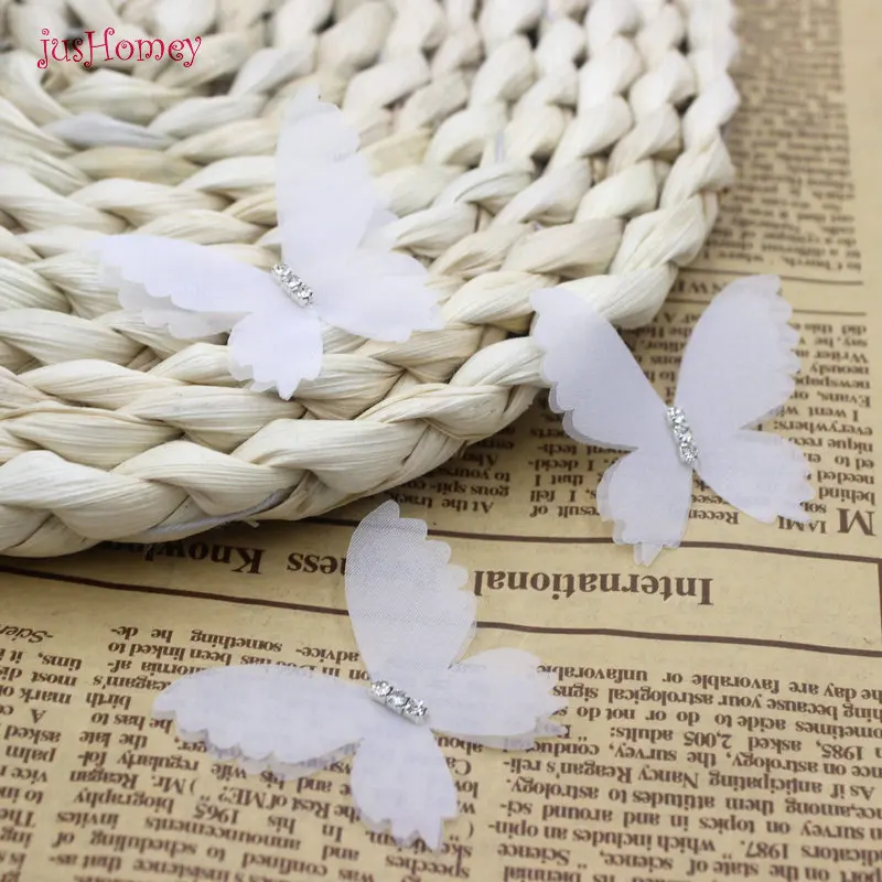 100PCS white Organza Butterfly Fabric Appliques 45mm Double-Layer Translucent Chiffon Butterfly for Wedding Party Decor