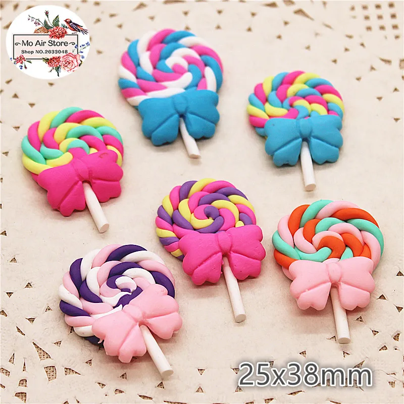 10PCS polymer clay hand made lollipop Flatback Cabochon Miniature Food Art Supply Decoration Charm Craft DIY Accessories