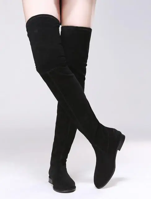 New black Stretch Fabric over knee high boots women pointed toe thigh high booties flats party women dress shoes tall bota