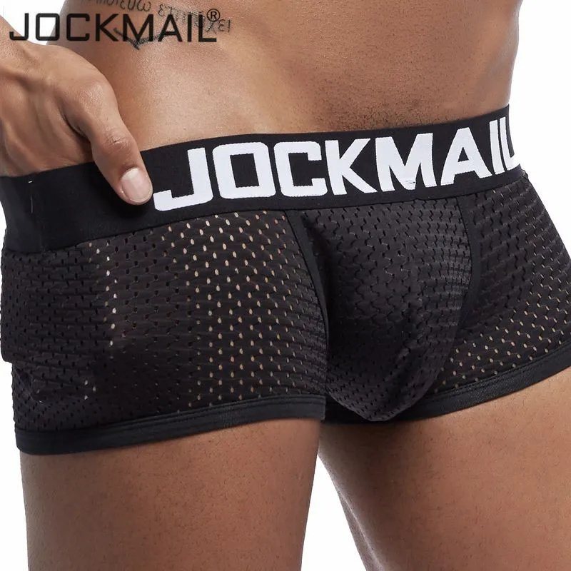 JOCKMAIL 섹시한 남성 복서 속옷, 통기성 메쉬 복서 반바지, 남성 속옷, 게이 페니스 파우치 팬티, 남성 트렁크, 신제품