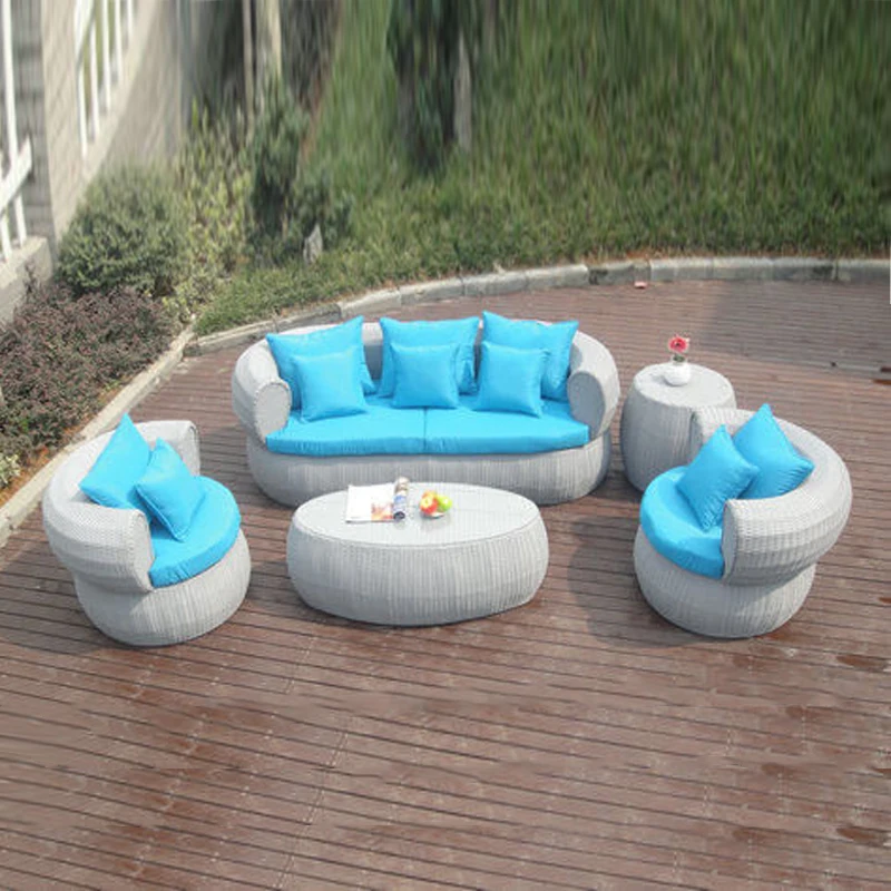 

5-pcs new design Plastic rattan sofa Pastoralism Home Indoor / Outdoor wicker woven couch For Living Room customized color size
