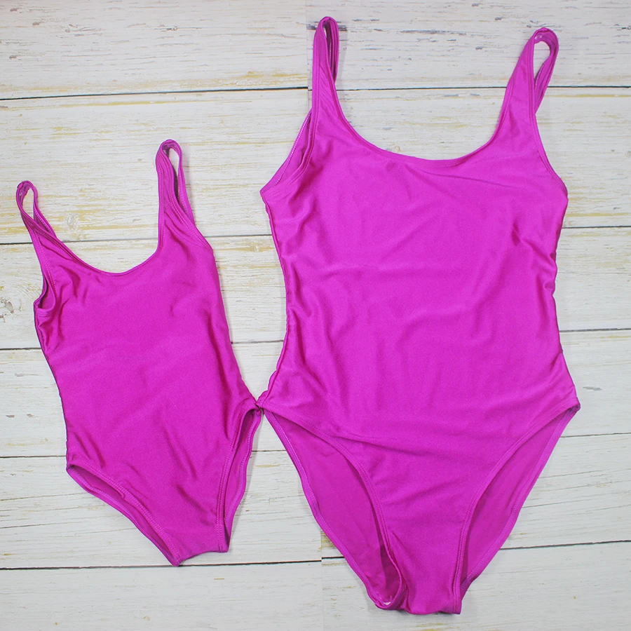Women & Kid Swimsuit Plain Black White Bikini Sexy One Piece Swimsuit Bodysuit Backless Bathing Suit Lining Bikini