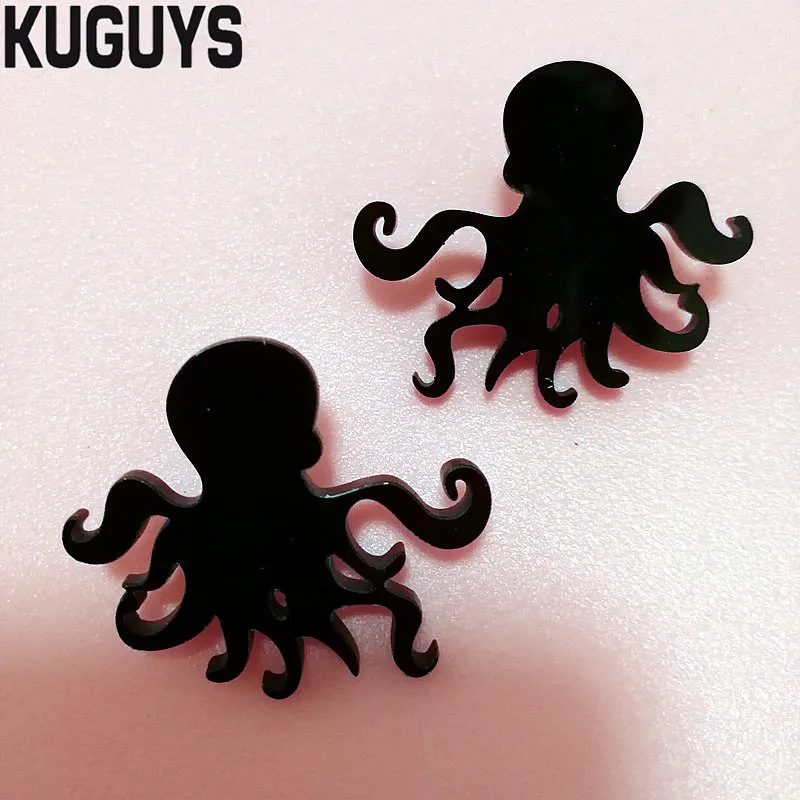 KUGUYS Tentacles Octopus Jewelry Set HipHop Fashion Acrylic Hyperbole Black Earrings for Women Men Pendant Necklace Link Chain