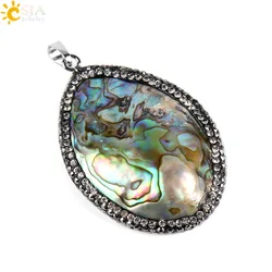 CSJA New Zealand Natural Abalone Oyster Paua Shell Pendants Necklace Mother of Pearl Beads Rhinestone Reiki Jewelry Making E525