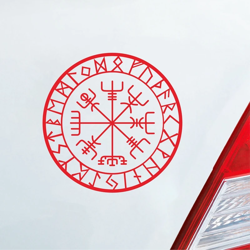 Viking Protection Runes Vegvisir Compass Talisman Red Vinyl Decal Car Decor, usuwalna naklejka winylowa na laptopa do Apple MacBook
