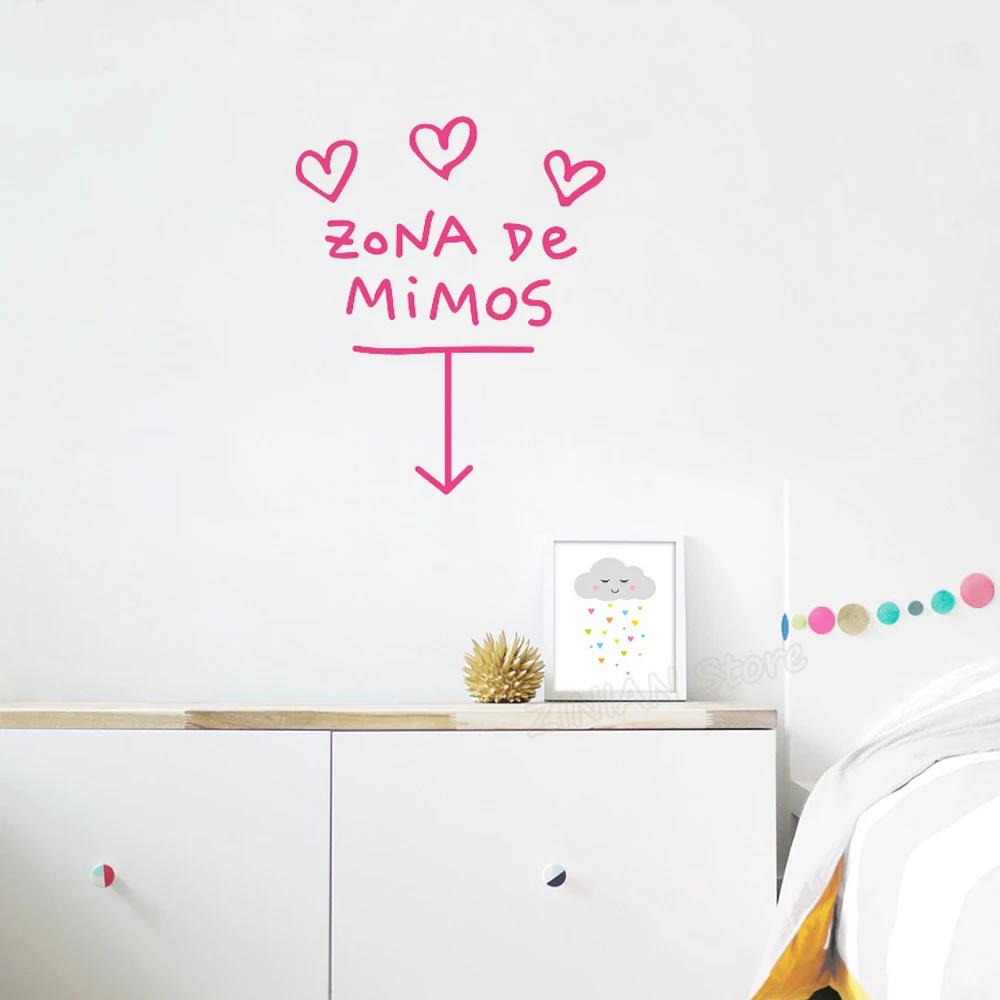 Spanish Decors Zona De Mimos Vinyl Stickers for Kids Rooms Three Hearts Art Mural Nursery Wall Decals Bedroom Playroom D056