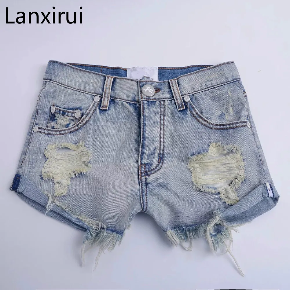 Denim Shorts Women Vintage ripped hole fringe denim thong shorts women sexy pocket basic jeans shorts female summer  New