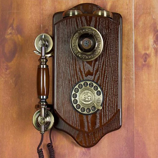 Retro Wall Mounted Fixed Telephone Corded Landline Phone Antique Home Hotel antique saloon decoration wood mechanical ringtone