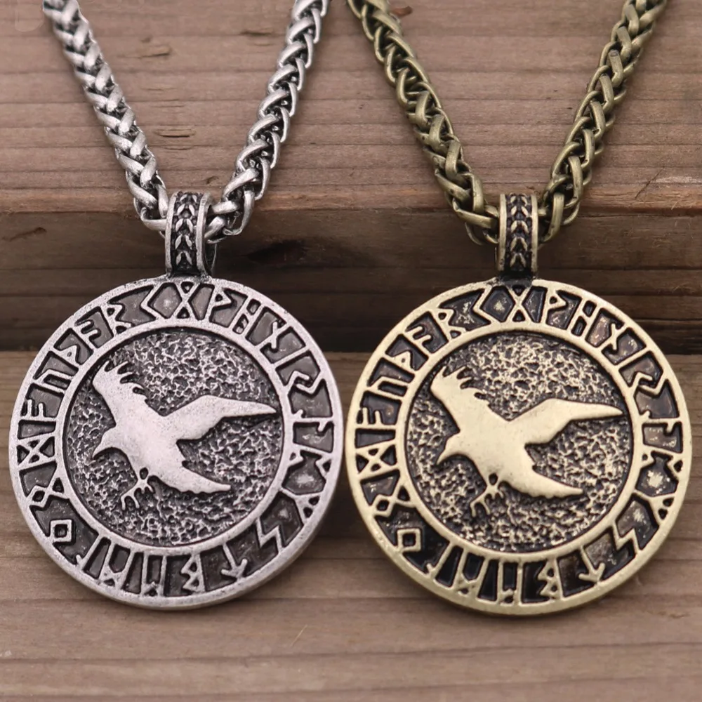 Free ship Norse Viking Odin Raven pendant Necklace Crow Runes Vintage Eagle Slavic Amulets Talismans Vikings Jewelry Men Wicca image 3