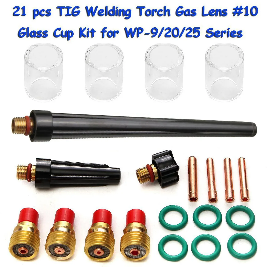 

21pcs/set New TIG Welding Torch Gas Lens #10 Glass Cup Kit for WP-9/20/25 Series