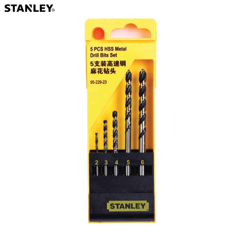 Stanley 5pcs high speed steel drill bits 2mm 3mm 4mm 5mm 6mm mini metric HSS twist drill bit set for concrete wood glass metal