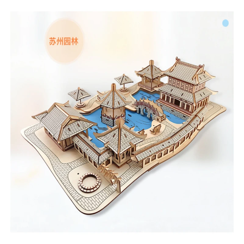 Diy modelo brinquedos 3d quebra-cabeça de madeira arquitetura chinesa suzhou jardins kits de madeira jogo de quebra-cabeça montagem brinquedos presente para crianças p46