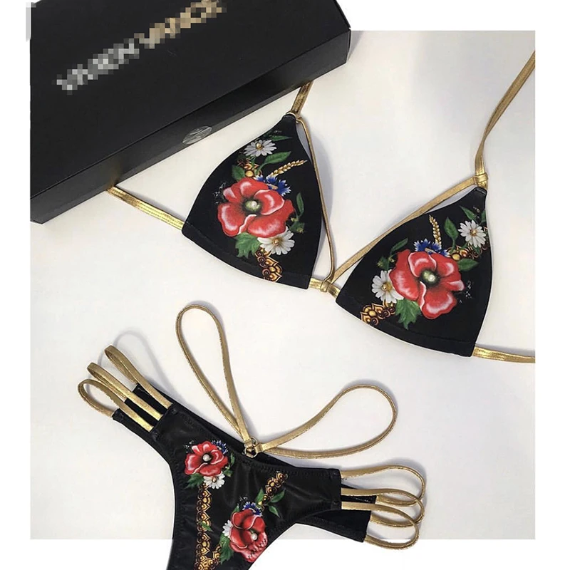 Sexy 2019 New Bikini Set Women Push Up Biquini Swimwear Vintage Floral Printed Swimsuit Padded Female Backless Bathing Suit T01