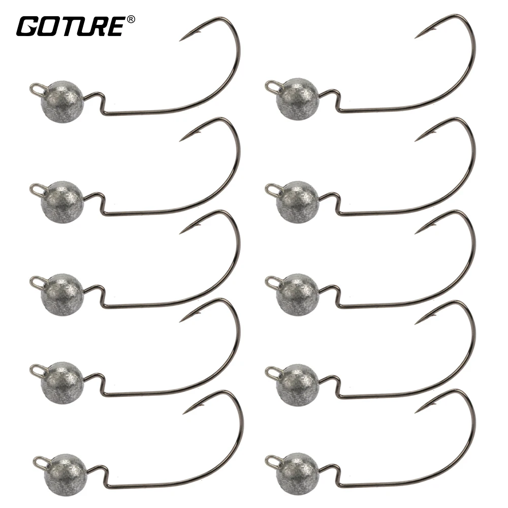 

Goture 10pcs Lead Jig Head Fishing Hooks Stainless Steel with Black Nickle Coated Fishhooks 3.5g,5g,7g Fishing Accessories