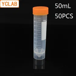 YCLAB 50PCS 50mL Centrifuge Tube EP Plastic Self - Standing Bottom Screw Mouth with Yellow Lid and Graduation Ethylene Propylene