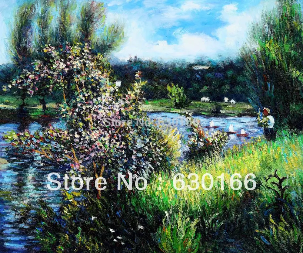 

Handpainted Canvas Oil Paintings, The Seine at Chatou by Pierre Auguste Renoir, Landscape Painting for Living Room Wall