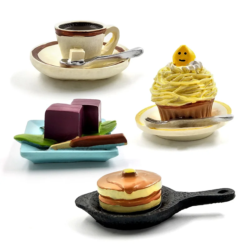 1pc Simulation Food Coffee Cake Mini figurine Decor Decole Garden cartoon character statue Model Resin craft toys ornaments