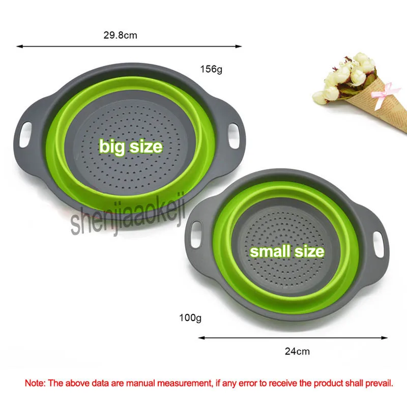 استنزاف سلة طوي سيليكون مصفاة الفاكهة الخضار سلة غسيل مصفاة مصفاة لطي تجفيف مع مقبض 1 قطعة