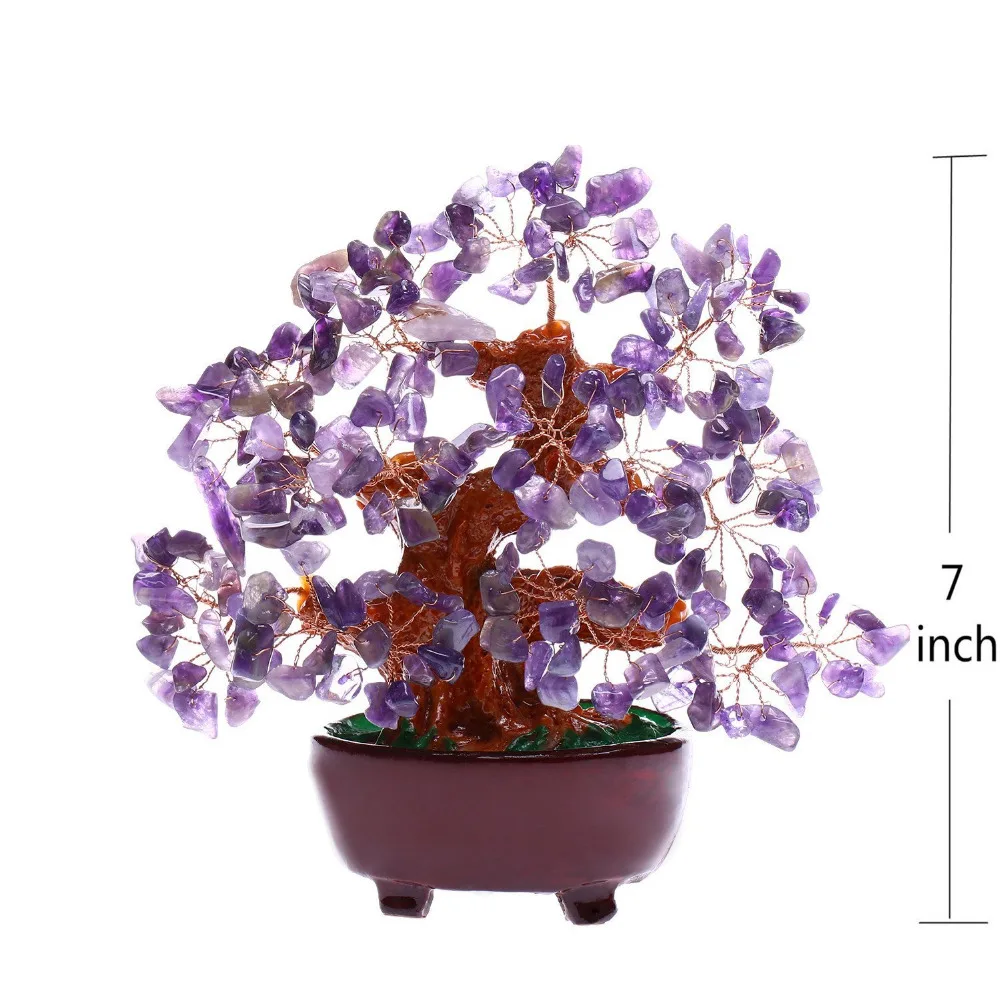 7 Inch Purple Crystal Money Tree Feng Shui Natural Amethyst Quartz Gem Stone Money Tree