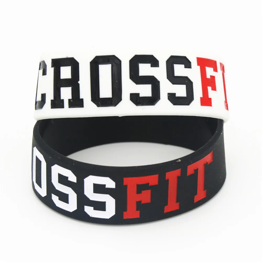 1PC New Fashion Jewelry CROSS FIT BRACELETS Black White Silicone Rubber CrossFit Bracelets & Bangles Wristbands Bands SH042