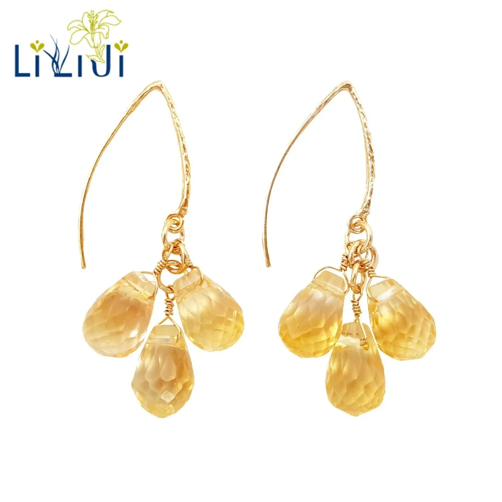 

Lii Ji Gemstone Natural Citrine Drop Shape Faceted Beads 925 Sterling Silver 18K Gold Plated Earrings Women Fashion Jewelry