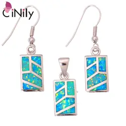 CiNily Created Blue Fire Opal Silver Plated Jewelry Set Wholesale Retail Hot for Women Jewelry Pendant Dangle Earrings OT96