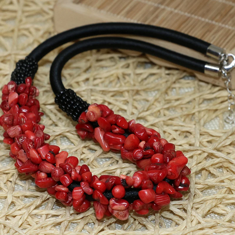 Charming natural stone red coral 9-11mm irregular gravel nugget chip beads diy necklace jewelry 18inch B520