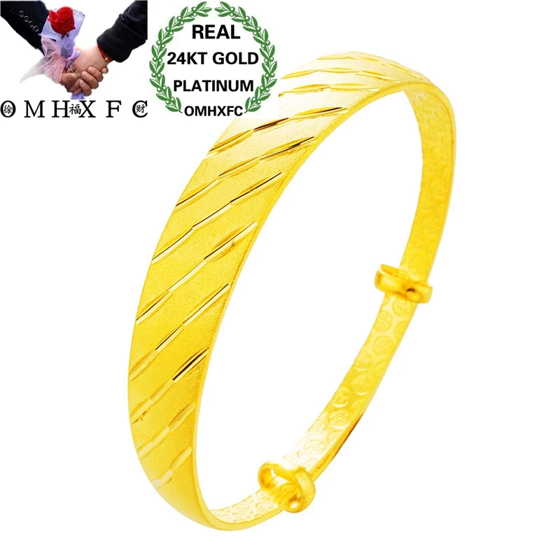 

OMHXFC Wholesale European Fashion Hot Woman Female Party Birthday Wedding Mother Gift Vintage Star Lines 24KT Gold Bangle BE300