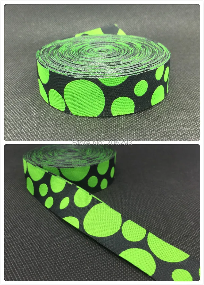 HOT!!! 2015 NEW wholesale 7/8'' 22mm Wide Popular fluorescent green dots Woven Jacquard Ribbon dog chain accessories 10yards/lot