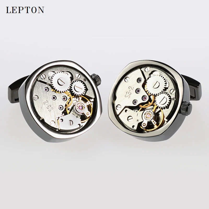 Lepton Hot Sale Watch Movement Cufflinks For Mens Steampunk Gear Watch Mechanism Cuff links Men french shirt cuffs Cufflink