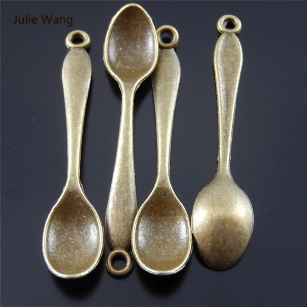 Julie Wang 5-30PCS Spoon Charms Alloy Antique Bronze Mini Hanging Jewelry Making Pendant Charm Suspension Accessory