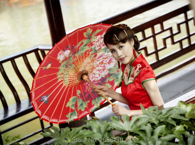 Dia 84cm red elegant peony painting chinese handmade craft umbrella waterproof parasol wedding props dance oiled paper umbrella