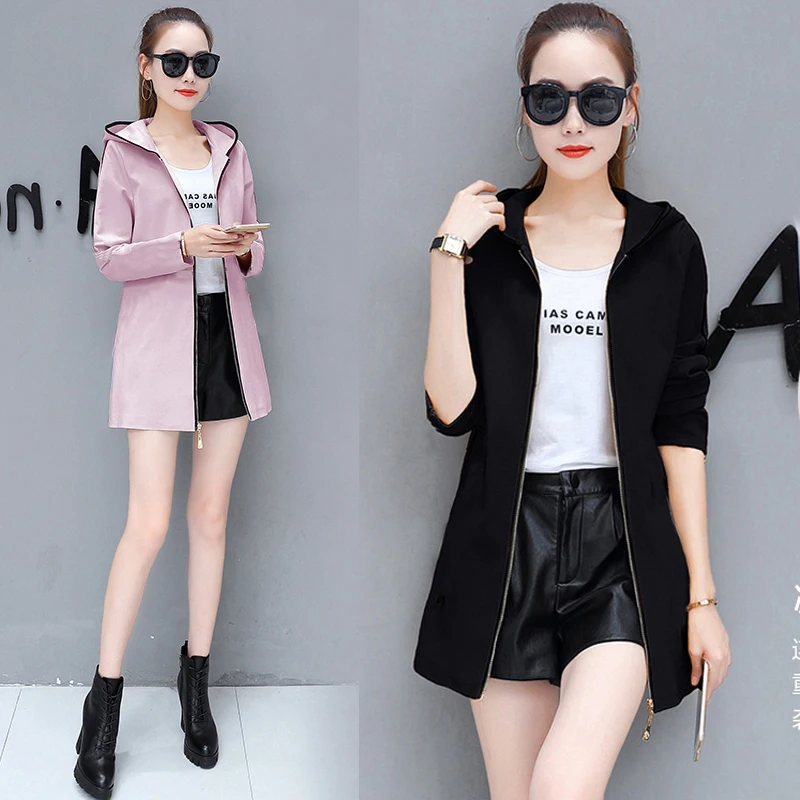 

Women's Long Section Windbreaker Jacket, Monochromatic, Female Decoration Body, Casual Fashion, Spring, New, W324