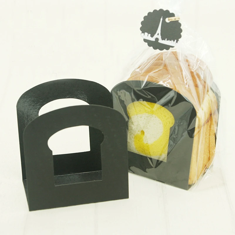 Packing Bag With Base Bread Bag Black Tray Food Grade Toast Transparent Window-Open Bakery Oil-Absorbing Packing Tool 20/50pcs