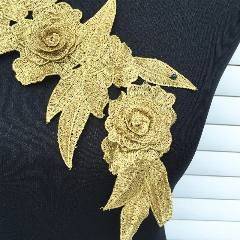 1PC Gold/Silver Embroidery Stripe Collar Lace Polyester Fabric, DIY Handmade Collar Lace Fabrics For Sewing Collar Crafts