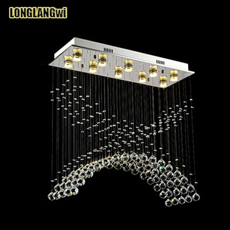 Modern LED Crystal chandelier Light Fixture Rectangle Crystal Lamp for dining area meeting room