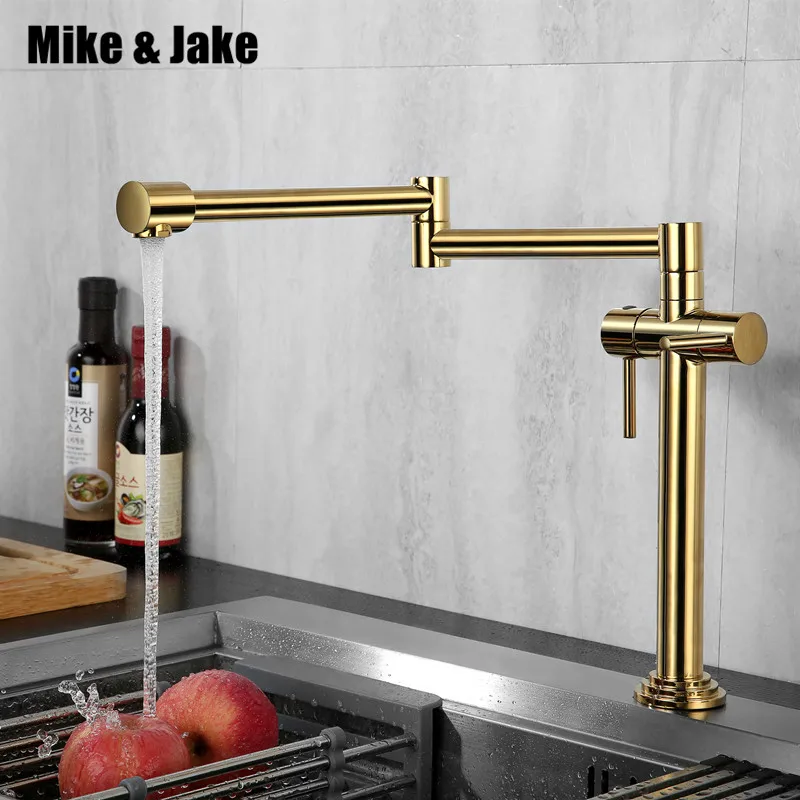 Luxury Golden kitchen faucet 360 degree rotating sink deck mixer double handle kitchen washing faucets