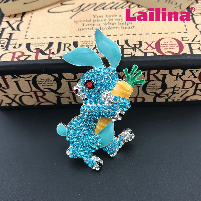 Cute Rabbit Radish Brooch Rhinestone blue rabbit broach Bunny Pin