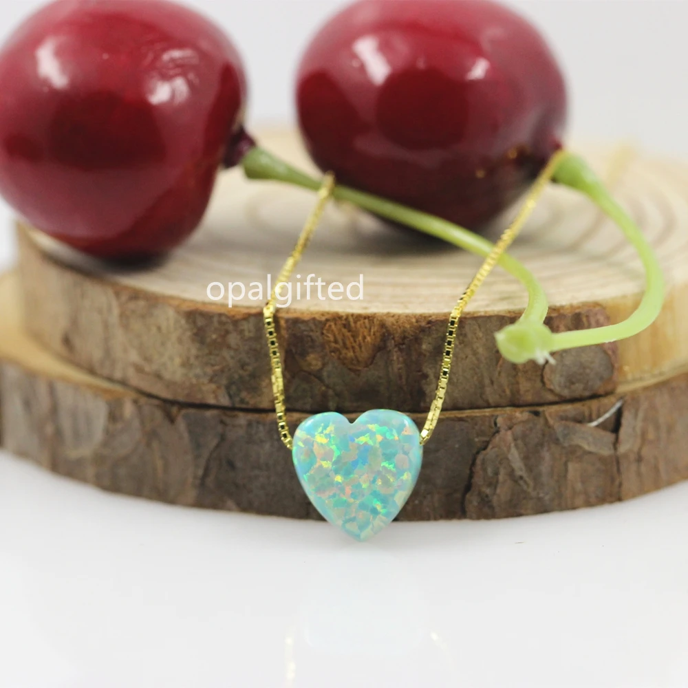 (1pc/lot)Free Shipping 10mm Hot Sale Baby green heart necklace 925 silver synthetic opal with cheaper price sale on online