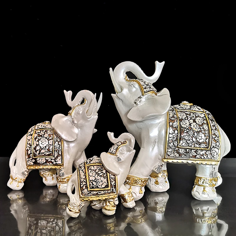 

3pcs Resin Fengshui Elephant Statue Ornament Home Decoration Accessories Retro Elephant Sculpture Figurine Desktop Home Decora