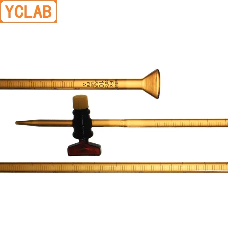 YCLAB 50mL Burette with Straight Stopcock for Acid Class A Brown Amber Glass Laboratory Chemistry Equipment