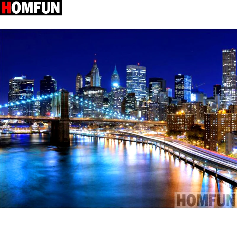 

HOMFUN Full Square/Round Drill 5D DIY Diamond Painting "City night scene" 3D Diamond Embroidery Cross Stitch Home Decor A18893