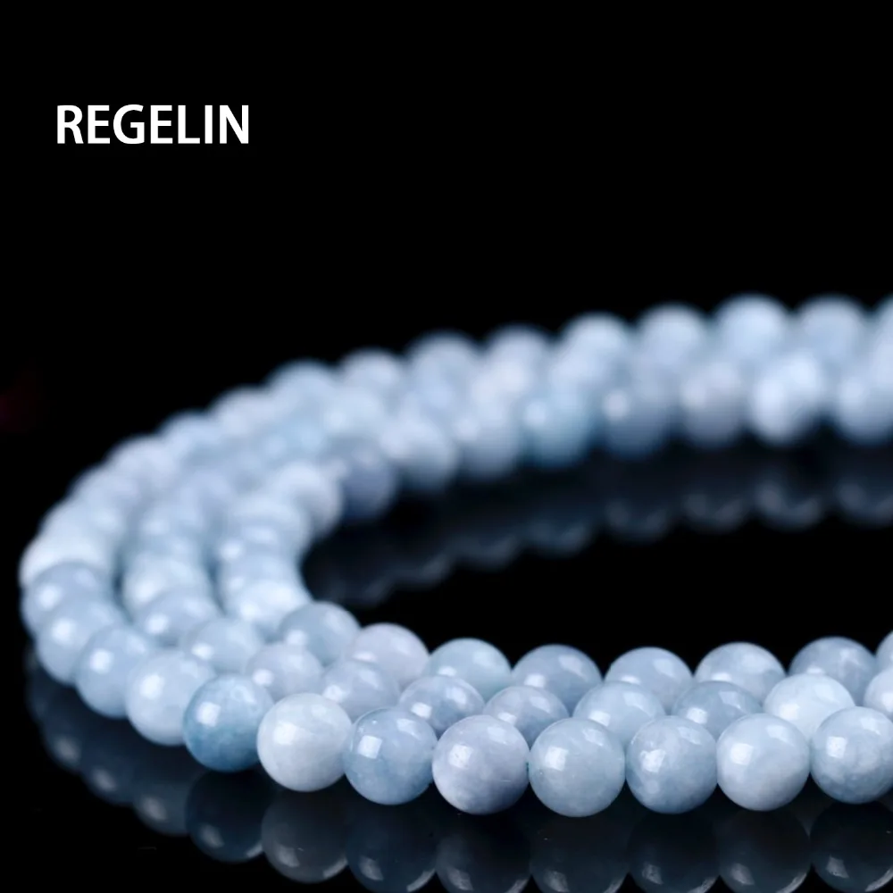 REGELIN  8MM Natural Stone Angelite Round Loose Beads 6-14mm For Jewelry Making Strand 15\